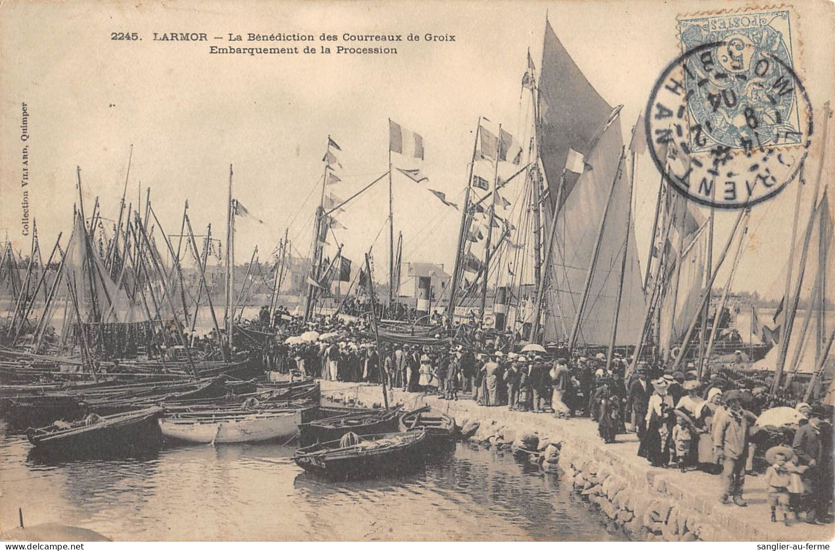 CPA 56 LARMOR / LA BENEDICTION DES COURREAUX DE GROIX / EMBARQUEMENT DE LA PROCESSION / Cliché Rare - Autres & Non Classés