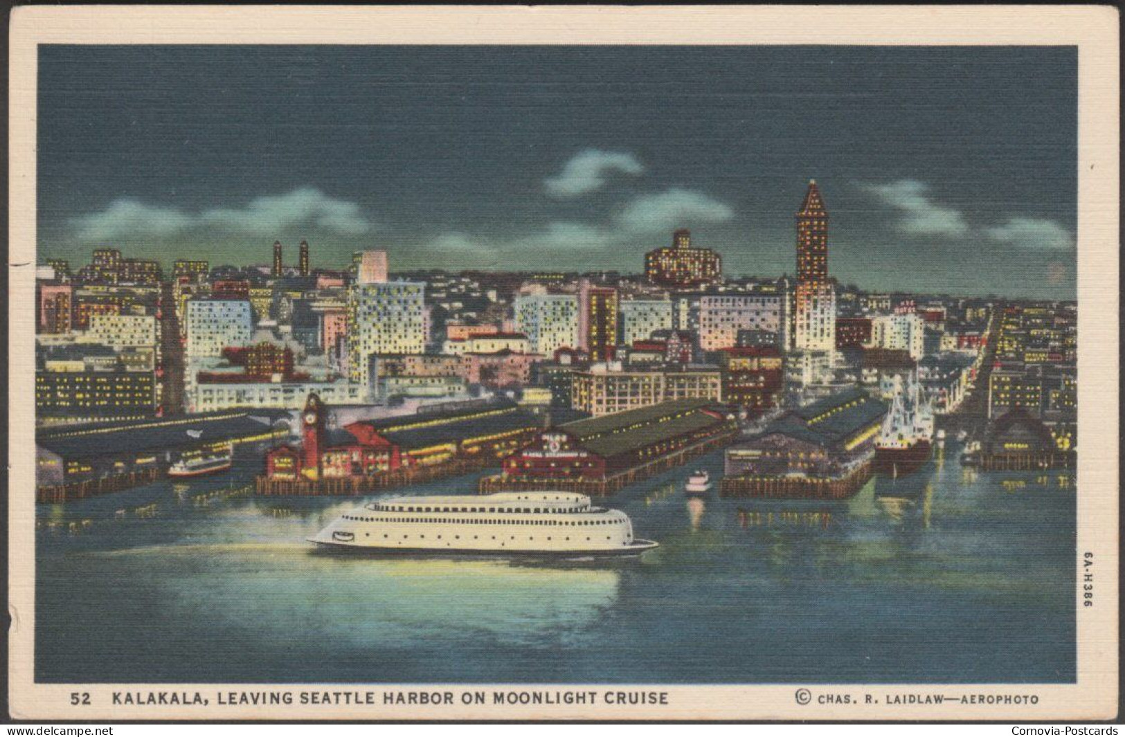 Kalakala, Leaving Seattle Harbor On Moonlight Cruise, 1936 - CP Johnston Postcard - Seattle