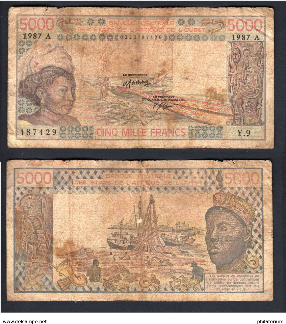 5000 Francs CFA, 1987 A, Côte D'Ivoire, Y.9, 187429, Banque France, P#_08, Banque Centrale États De L'Afrique De L'Ouest - États D'Afrique De L'Ouest