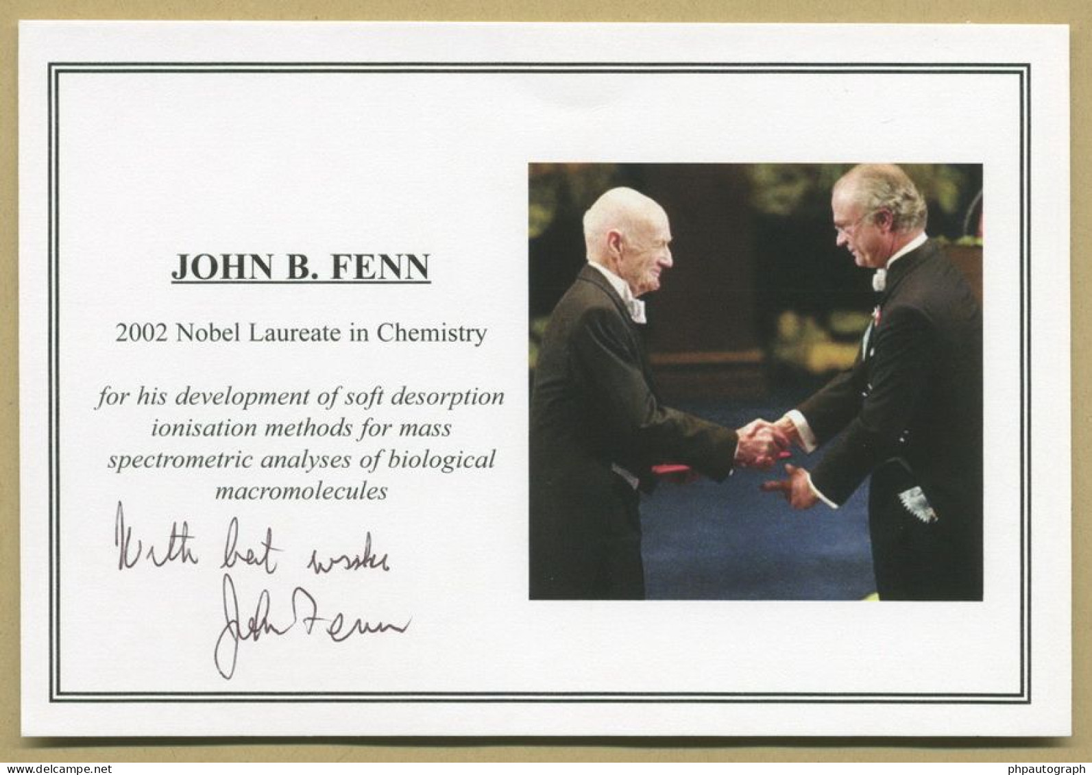 John B. Fenn (1917-2010) - American Chemist - Signed Photo - 2000s - Nobel Prize - Uitvinders En Wetenschappers