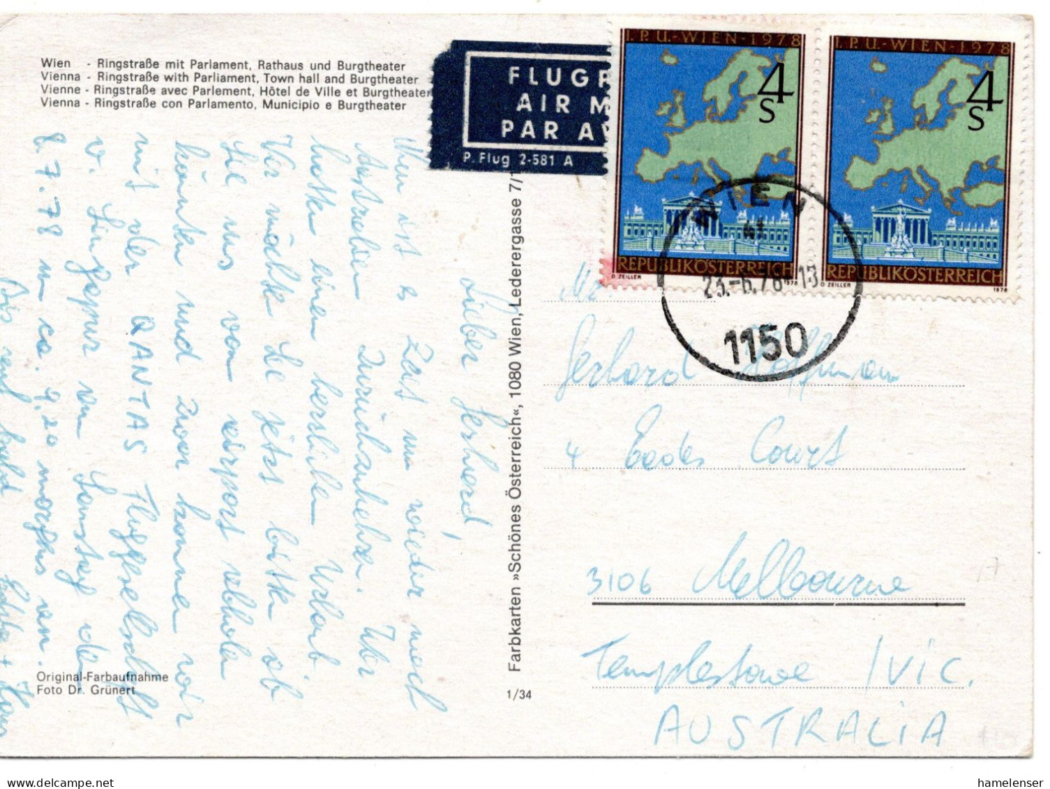 70091 - Österreich - 1978 - 2@S4 IPU A LpAnsKte WIEN -> Australien - Storia Postale