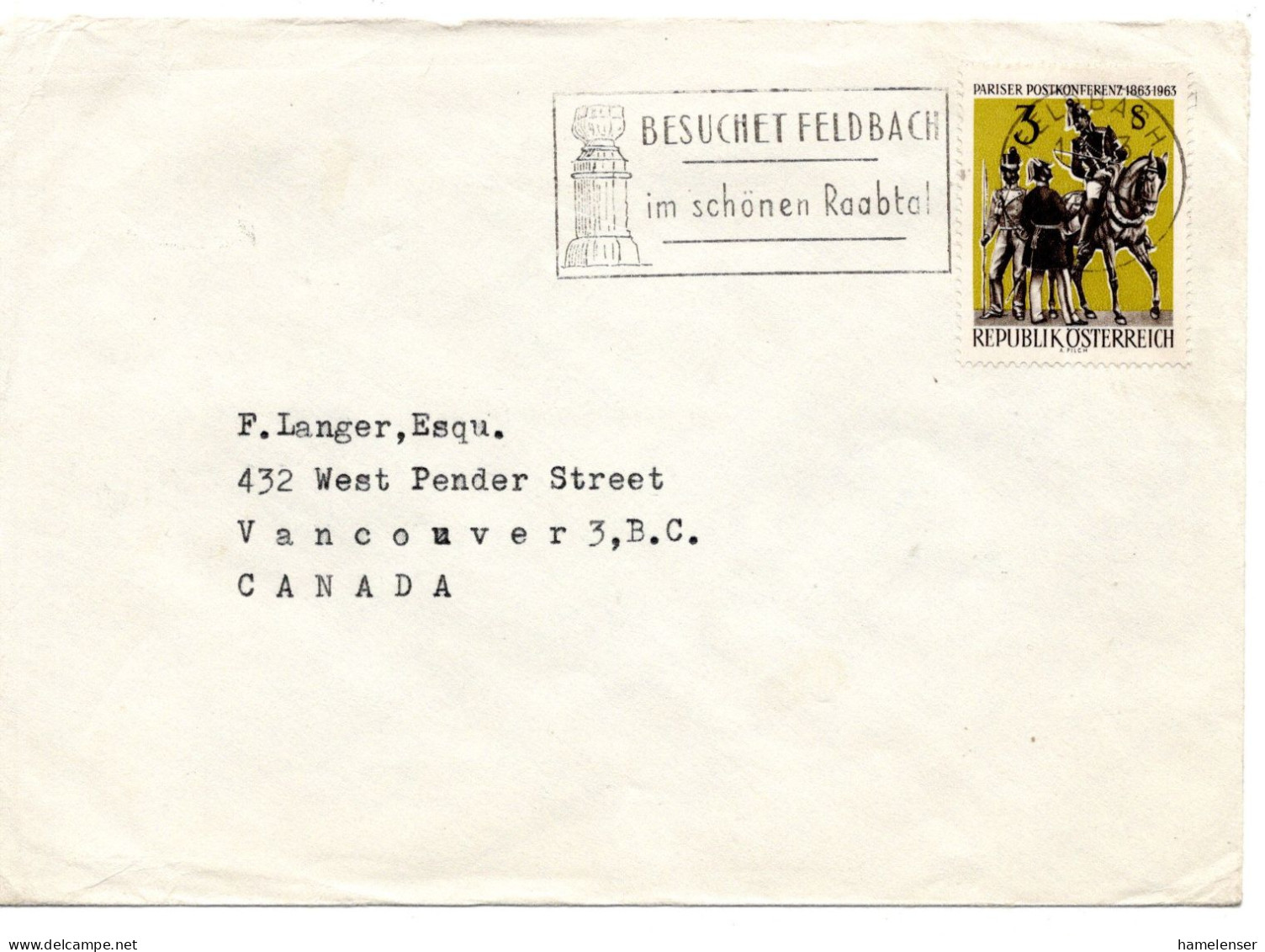 70095 - Österreich - 1963 - S3 Postkonferenz EF A Bf FELDBACH - ... -> Vancouver, BC (Canada) - Lettres & Documents
