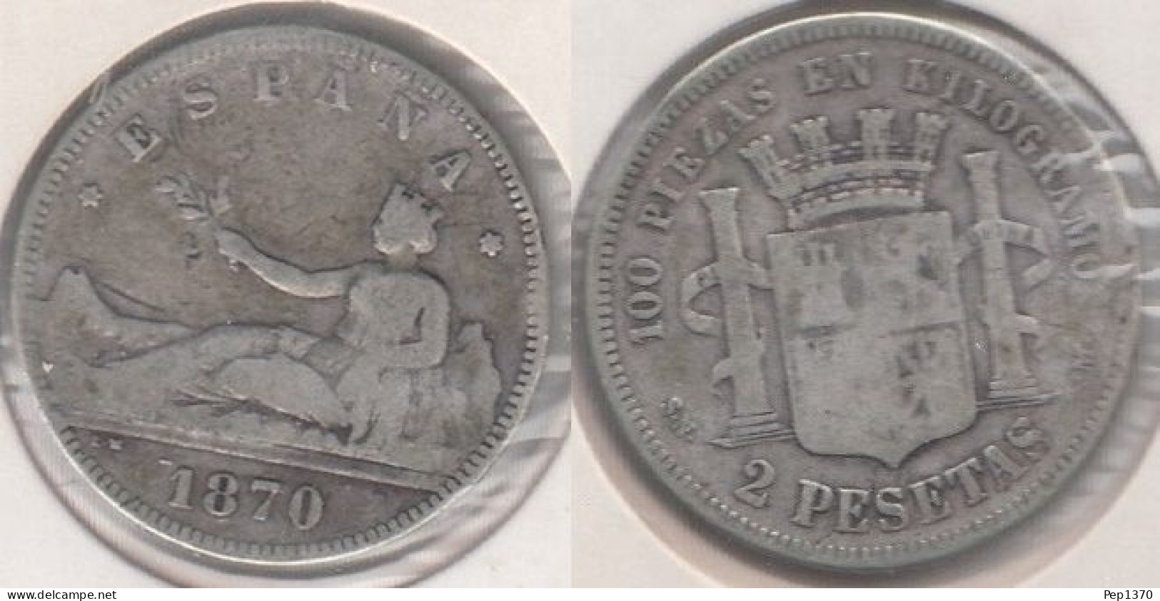 ESPAÑA - 2 PESETAS DE PLATA DE 1ª REPUBLICA DEL AÑO 1870 - Premières Frappes