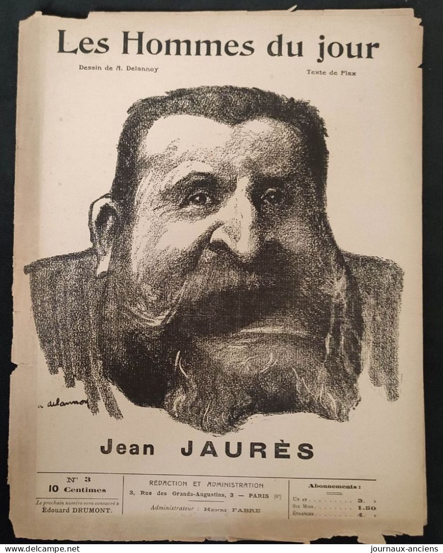 1908 LES HOMMES DU JOUR N°3 - Jean JAURÈS Né à CASTRES - Dessin De DELANNOY - Texte De FLAX - 1850 - 1899