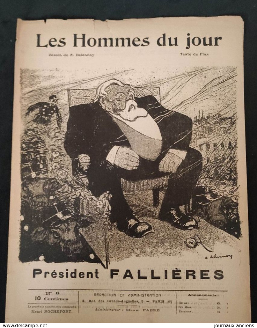 1908 LES HOMMES DU JOUR N°6 - Président FALLIÈRES Né à MEZIN Lot Et Garone - Dessin De A. DELANNOY - Texte De FLAX - 1850 - 1899