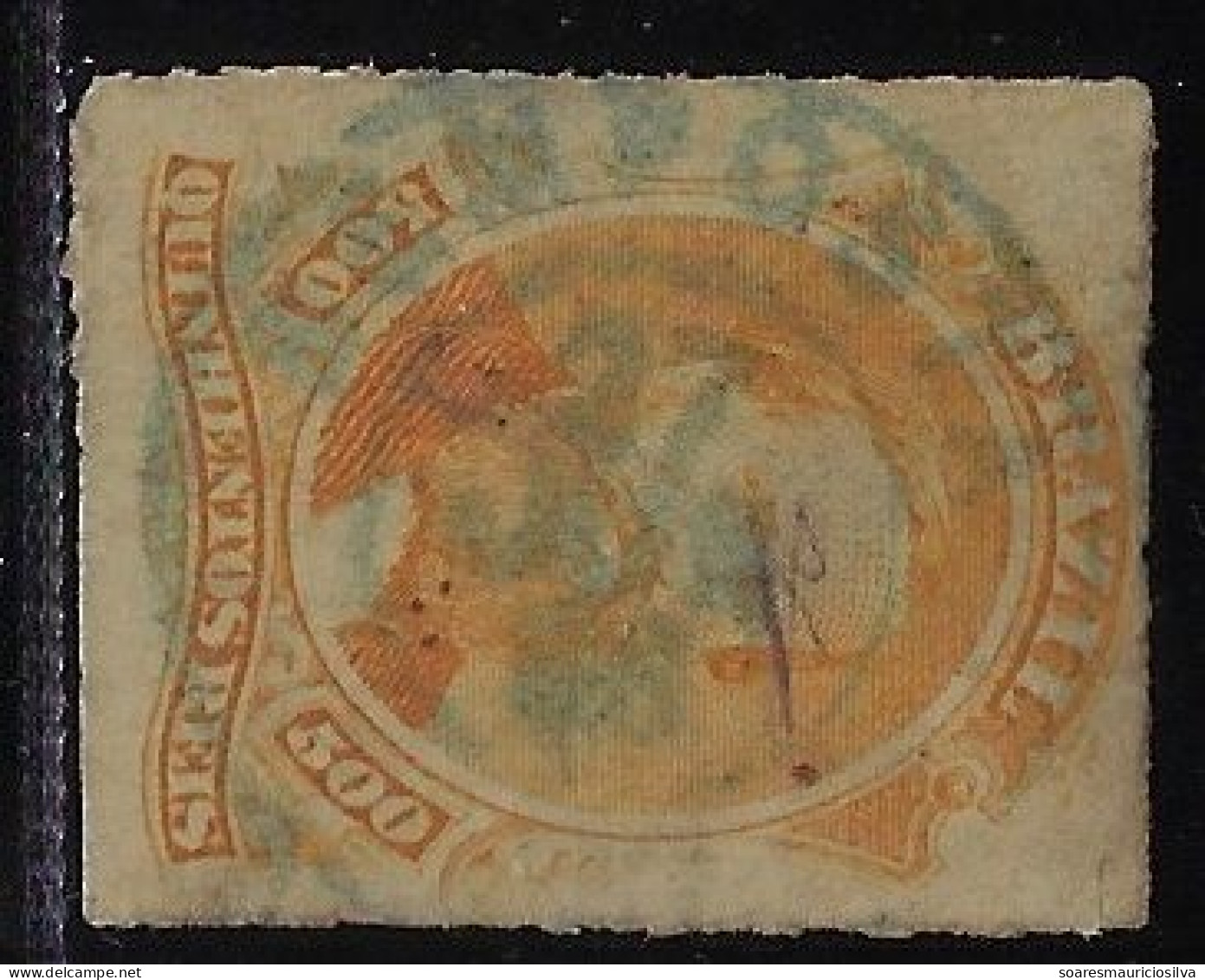 Brazil 1866 Stamp RHM-29 Emperor Pedro II 500 Réis Cancel Postmark Bemposta Small Cut (catalog US$50) - Gebraucht