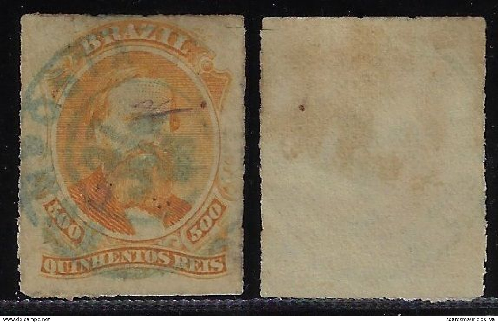 Brazil 1866 Stamp RHM-29 Emperor Pedro II 500 Réis Cancel Postmark Bemposta Small Cut (catalog US$50) - Gebraucht