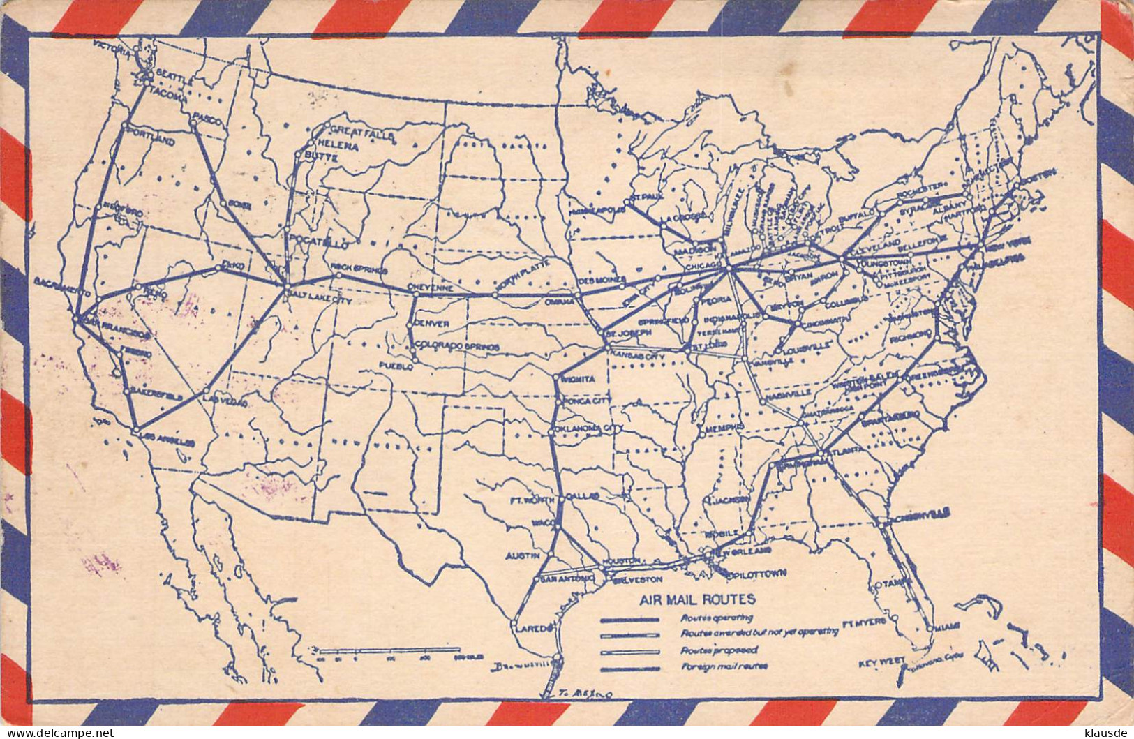 Air Mail Routes USA Gel.1929 - American Roadside