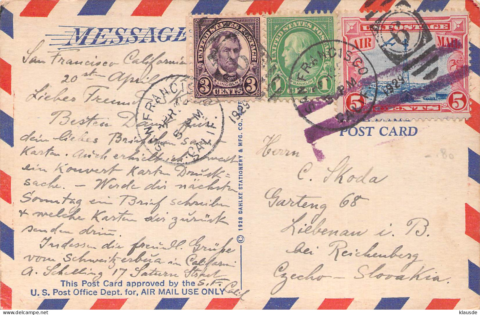 Air Mail Routes USA Gel.1929 - American Roadside