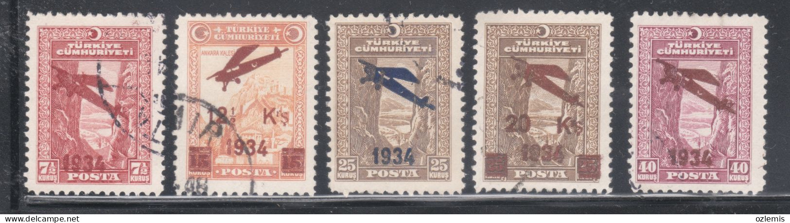 TURKEY,TURKEI,TURQUIE ,SURCHARGED AIRMAIL STAMPS FIRST ISSUE ,USED STAMPS ,1934 - Gebraucht