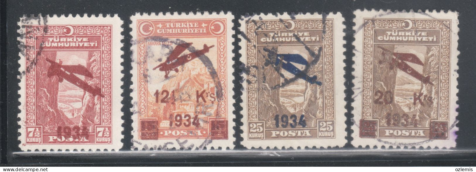 TURKEY,TURKEI,TURQUIE ,SURCHARGED AIRMAIL STAMPS FIRST ISSUE ,USED STAMPS ,1934 - Usati