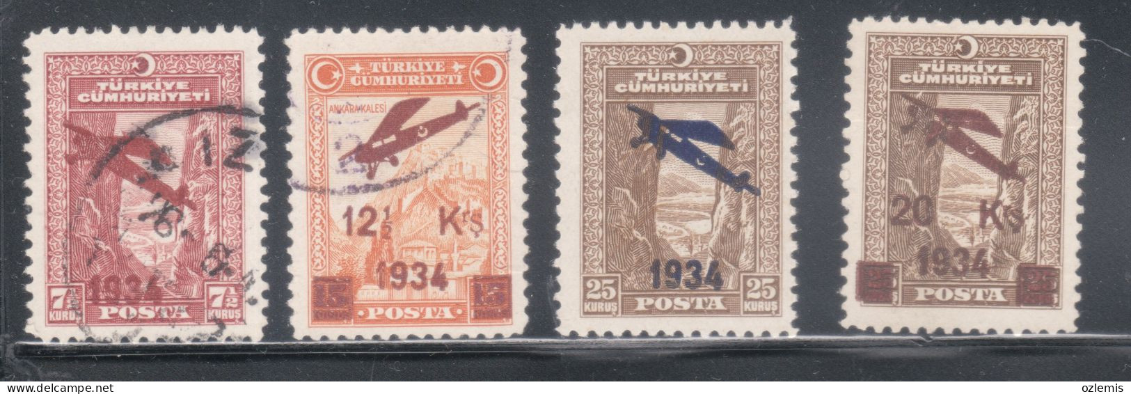 TURKEY,TURKEI,TURQUIE ,SURCHARGED AIRMAIL STAMPS FIRST ISSUE ,USED STAMPS ,1934 - Usati