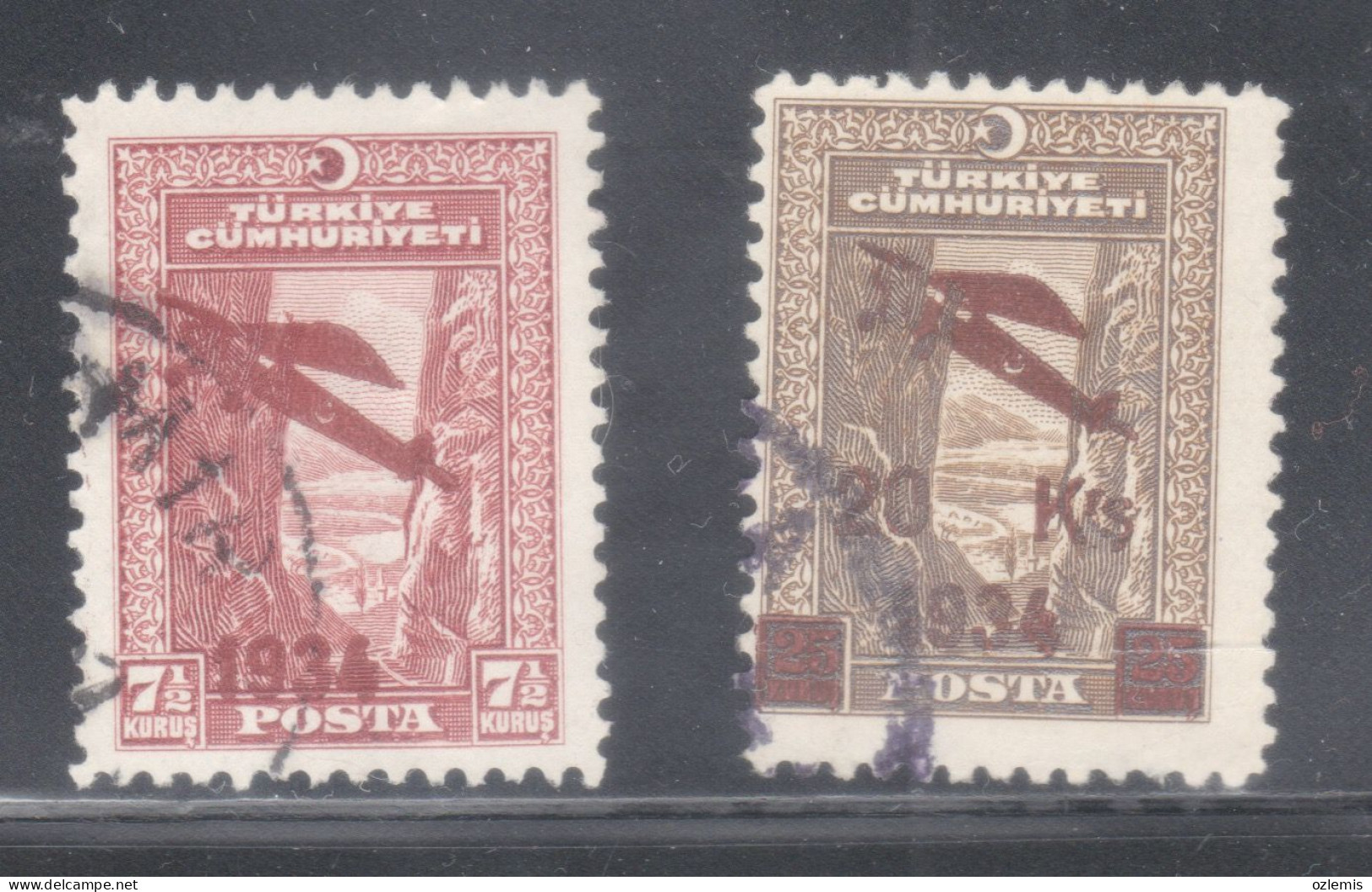 TURKEY,TURKEI,TURQUIE ,SURCHARGED AIRMAIL STAMPS FIRST ISSUE ,USED STAMPS ,1934 - Gebruikt