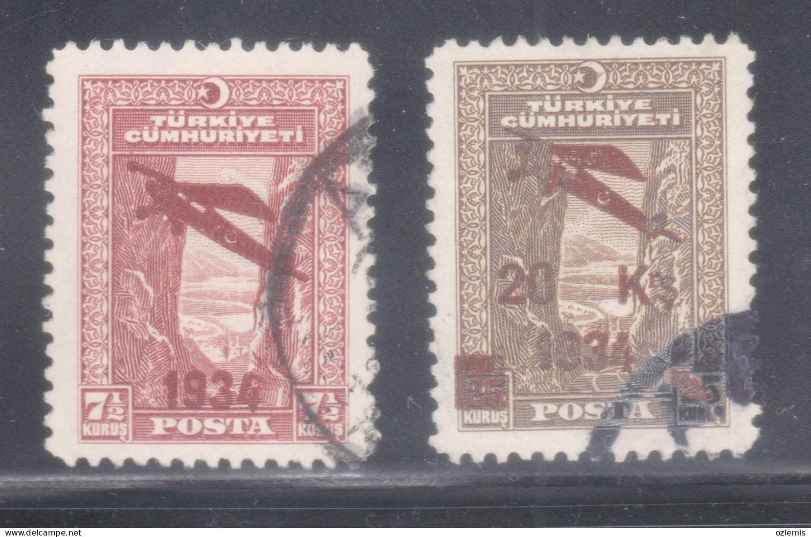 TURKEY,TURKEI,TURQUIE ,SURCHARGED AIRMAIL STAMPS FIRST ISSUE ,USED STAMPS ,1934 - Gebruikt