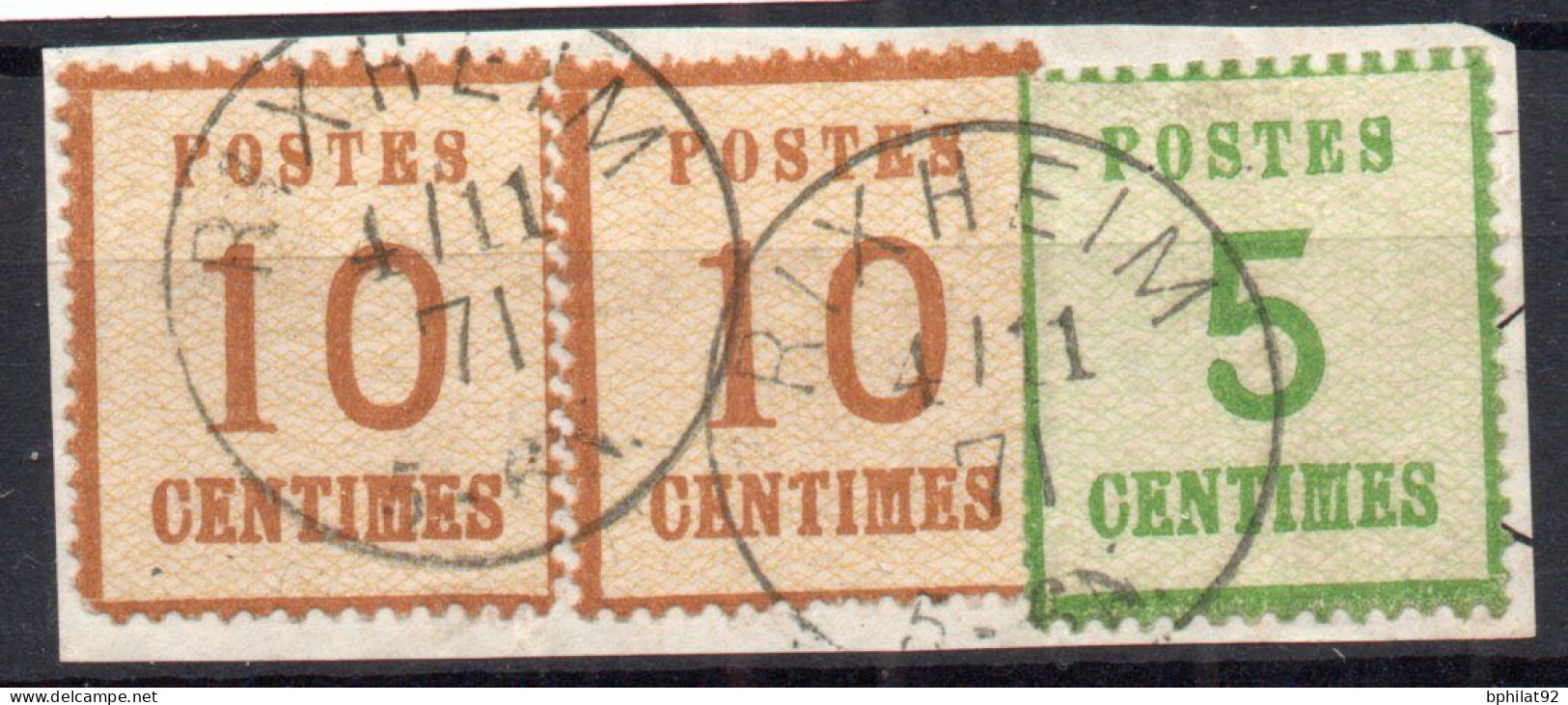 !!! ALSACE LORRAINE, N°4 ET 5 CACHET DE RIXHEIM SUR FRAGMENT - Used Stamps