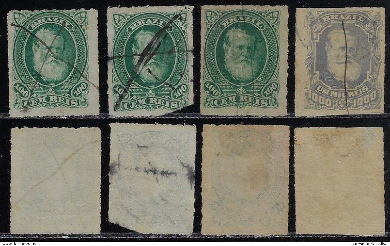 Brazil 1877/1878 Stamp RHM-41 46 Emperor Pedro II 100 1,000 Réis Pen Obliteration (catalog US$69) - Oblitérés