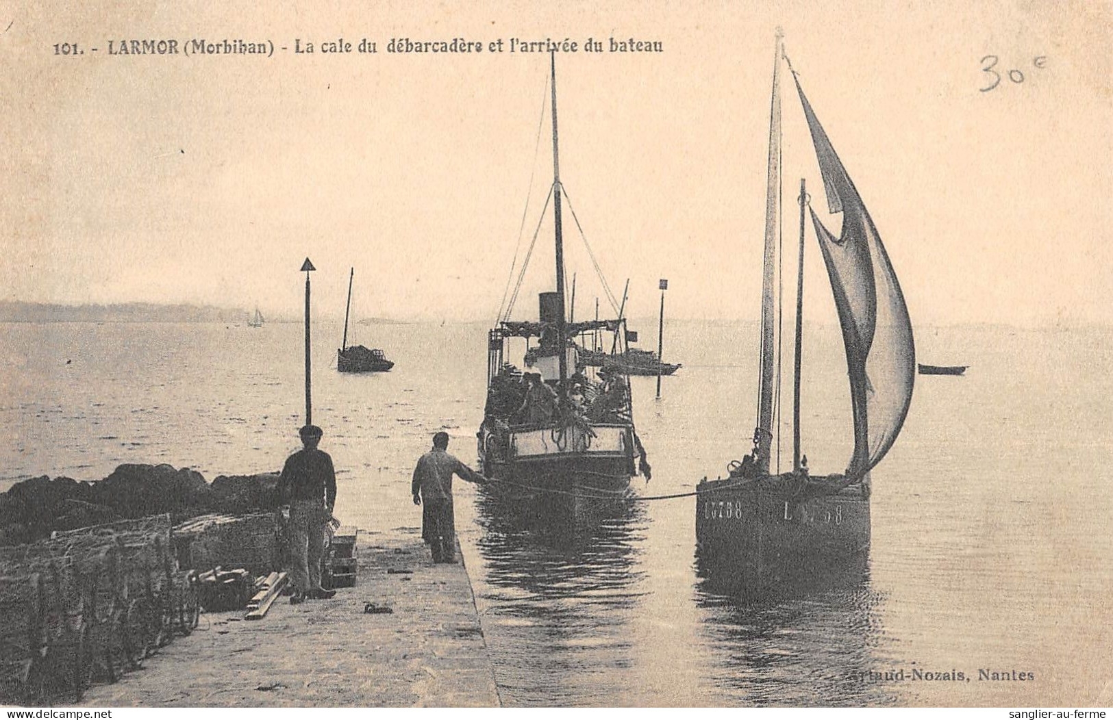 CPA 56 LARMOR / LA CALE DU DEBARCADERE / ARRIVEE DU BATEAU - Autres & Non Classés