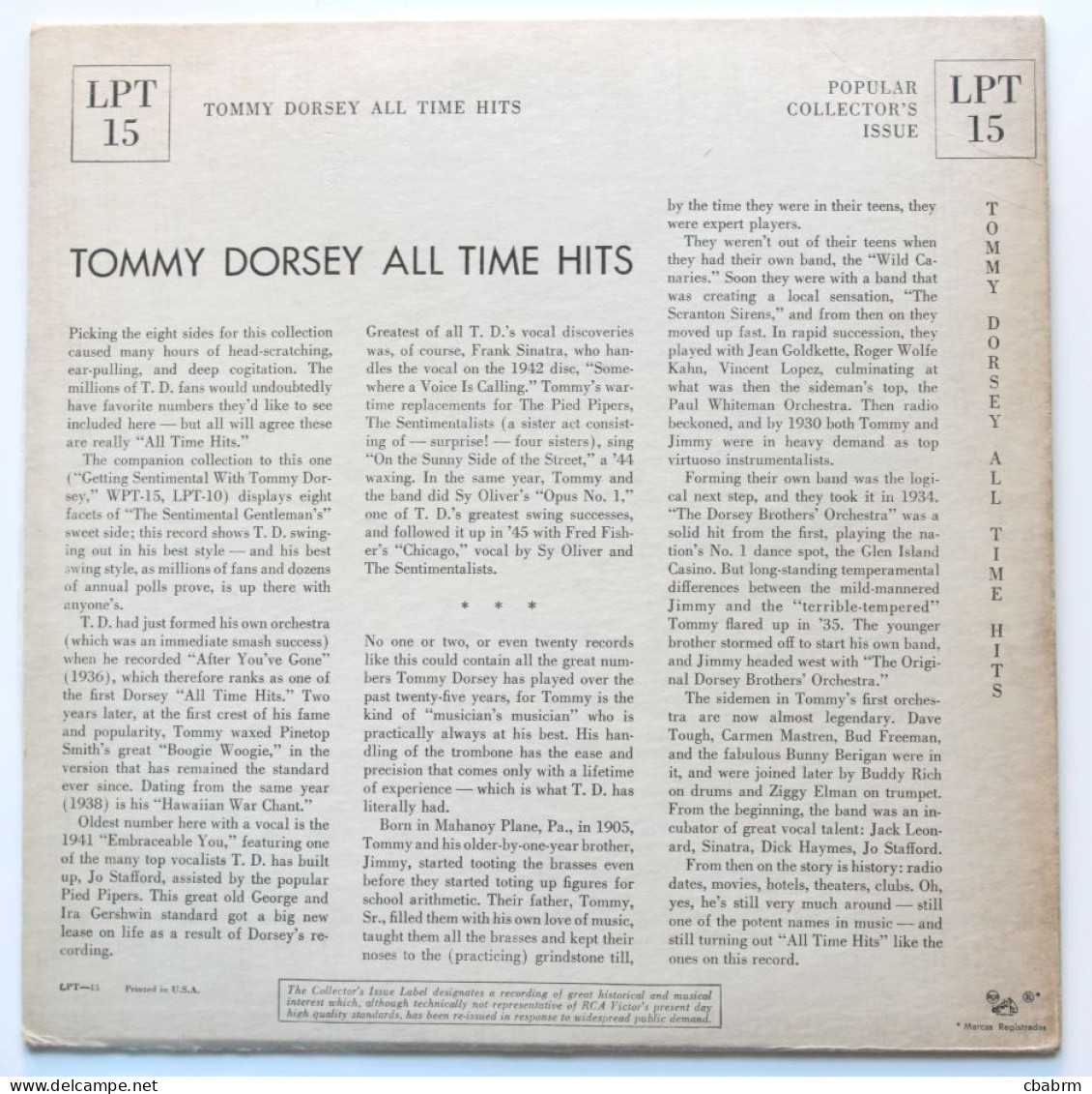 LP 33 TOURS 25 Cm TOMMY DORCEY ALL TIME HITS 1951 US RCA LPT 15 - Special Formats