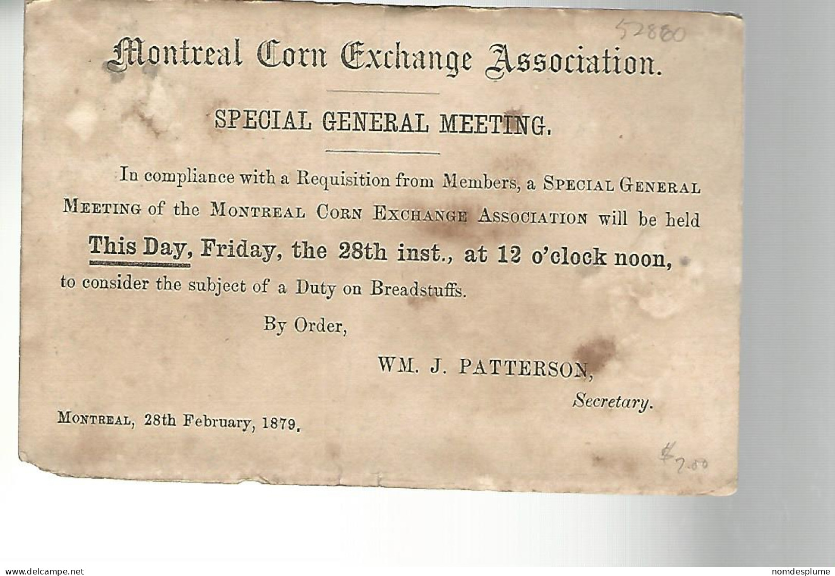 52860 ) Canada Postal Stationery Montreal 1879 Postmark Duplex - 1860-1899 Regering Van Victoria