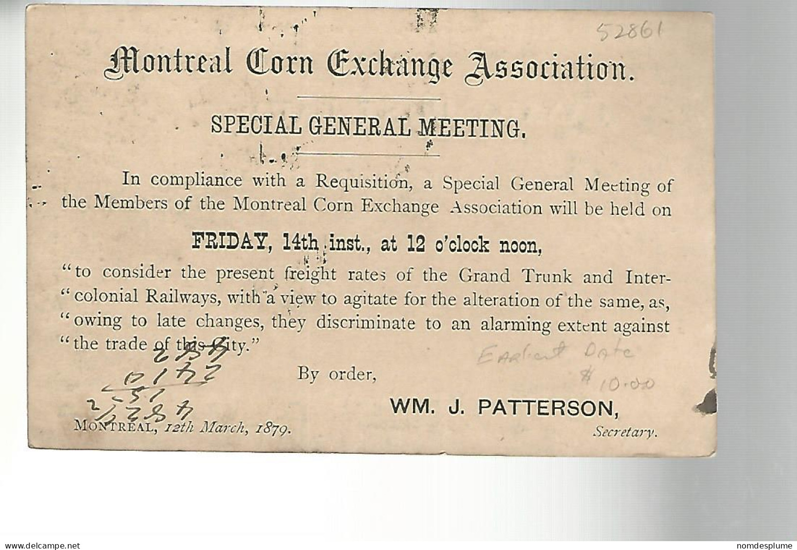 52861 ) Canada Postal Stationery Montreal 1879 Postmark Duplex - 1860-1899 Règne De Victoria