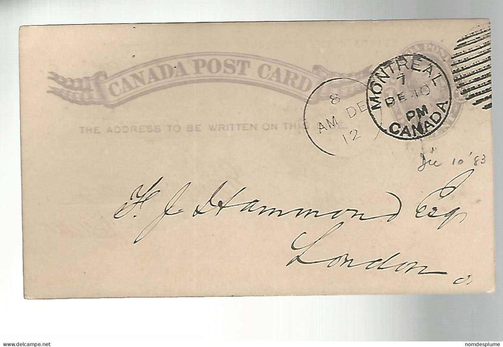 52865 ) Canada Postal Stationery Montreal 1883 Postmark Duplex  - 1860-1899 Reinado De Victoria