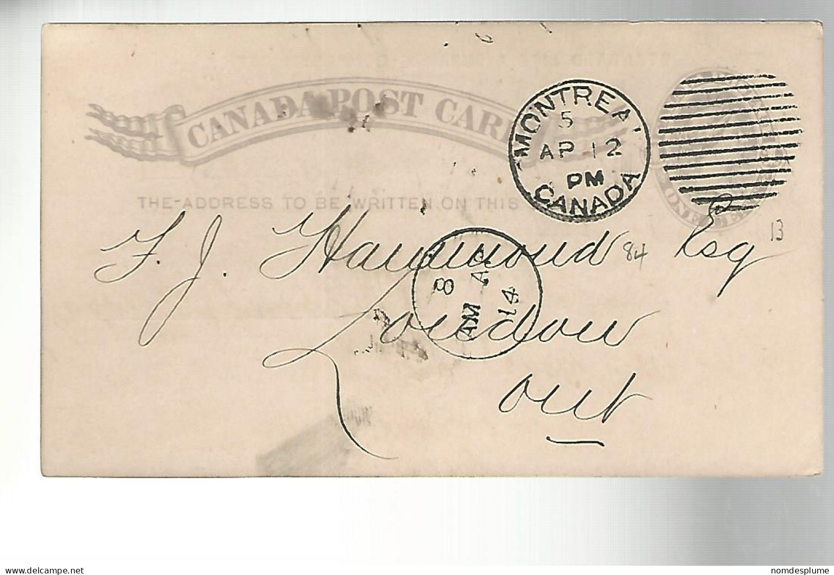 52874 ) Canada Postal Stationery Montreal 1884 Postmark Duplex  - 1860-1899 Règne De Victoria