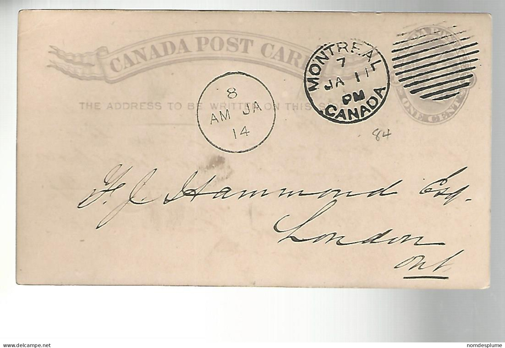 52875 ) Canada Postal Stationery Montreal 1884 Postmark  Duplex - 1860-1899 Reinado De Victoria