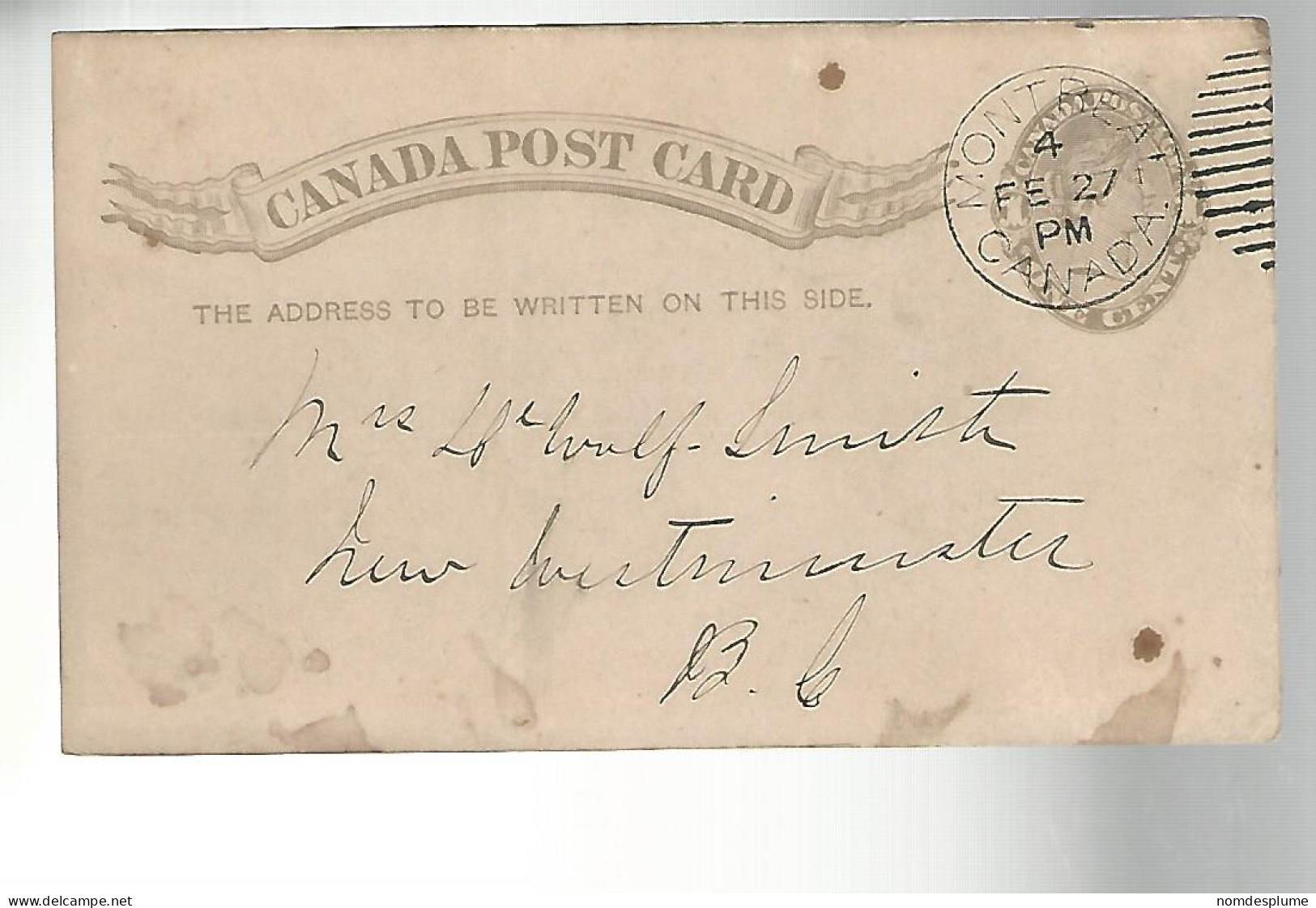 52879 ) Canada Postal Stationery Montreal Postmark  Duplex - 1860-1899 Règne De Victoria