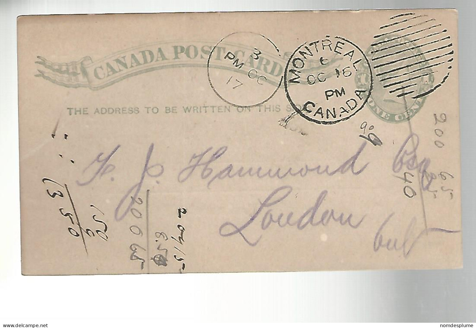 52884 ) Canada Postal Stationery Montreal Postmark  Duplex 1890 - 1860-1899 Règne De Victoria