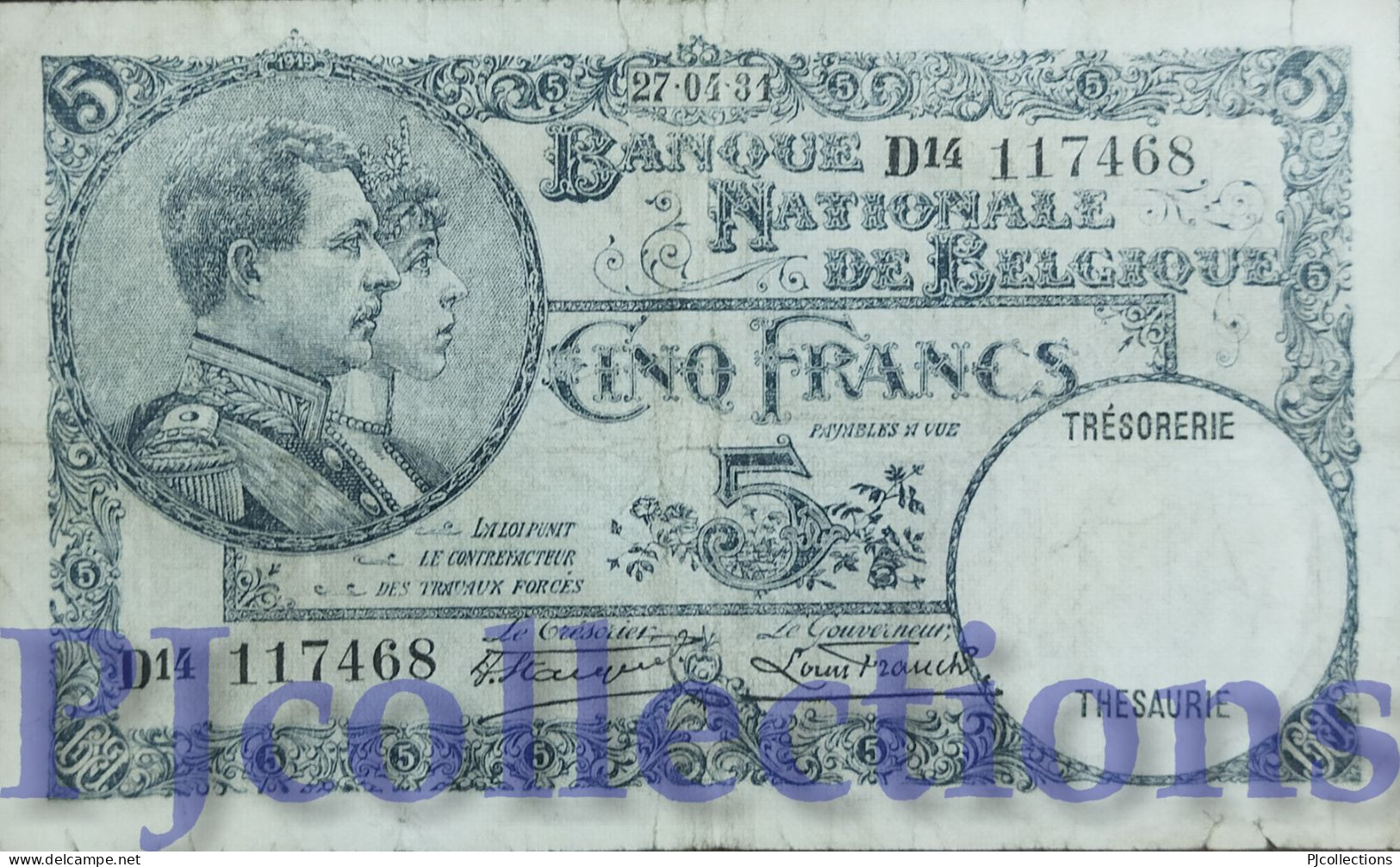 BELGIO - BELGIUM 5 FRANCS 1931 PICK 97b FINE+ - 100 Frank & 100 Frank-20 Belgas