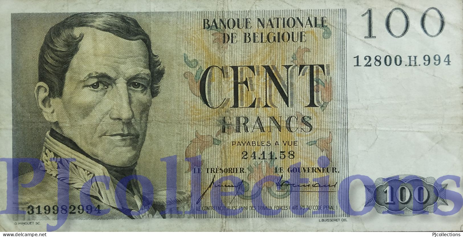 BELGIO - BELGIUM 100 FRANCS 1958 PICK 129c VF - 100 Frank