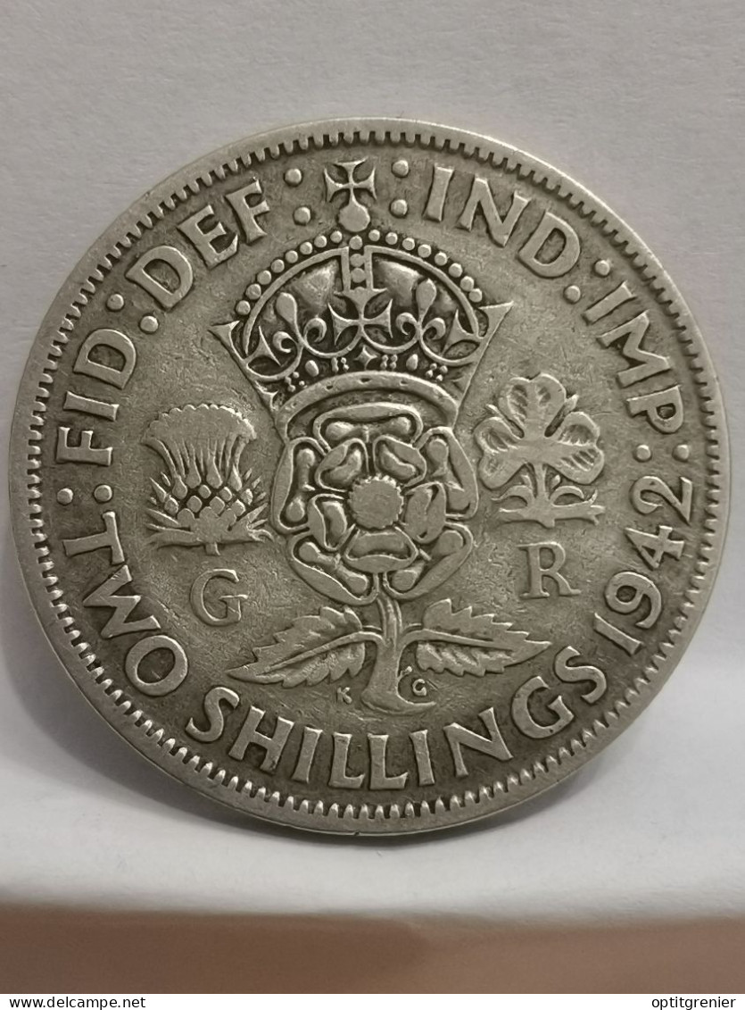 2 SHILLINGS  ARGENT 1942 GEORGE VI ROYAUME UNI / UNITED KINGDOM SILVER - J. 1 Florin / 2 Schillings