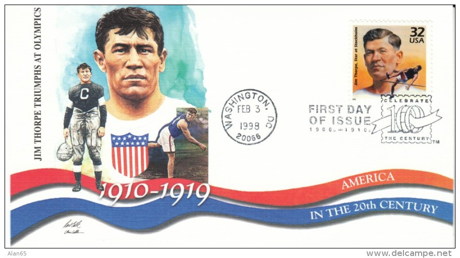 #3183g 'Celebrate The Century' Jim Thorpe 1912 Olympics Athlete, US Football FDC Illustrated First Day Cover - 1991-2000