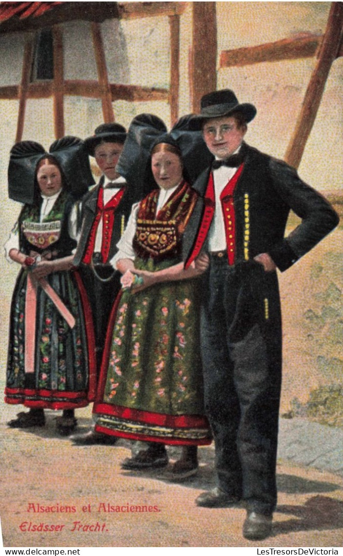 FOLKLORE - Costumes - Alasaciens Et Alsaciennes - Colorisés - Carte Postale Ancienne - Costumes