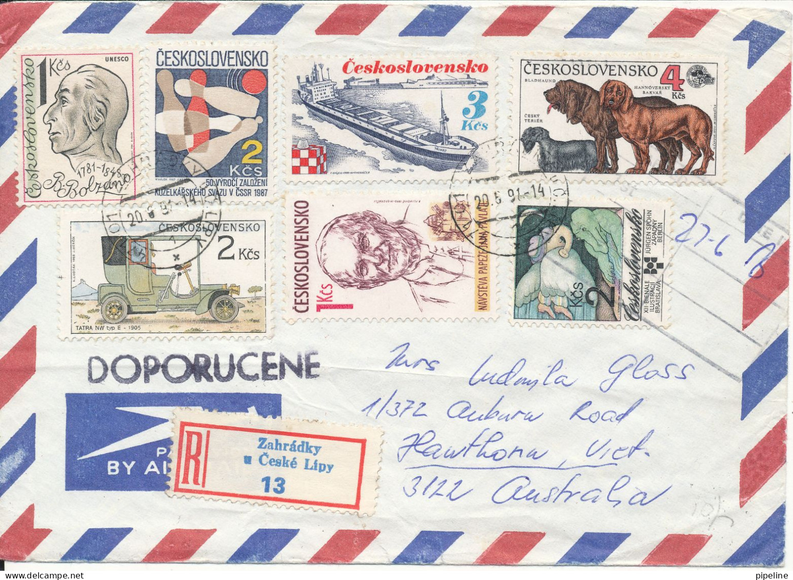 Czechoslovakia Air Mail Cover Sent To Australia Zahradky Ceske Lipy 20-6-1991 With Topic Stamps (folded Cover) - Poste Aérienne