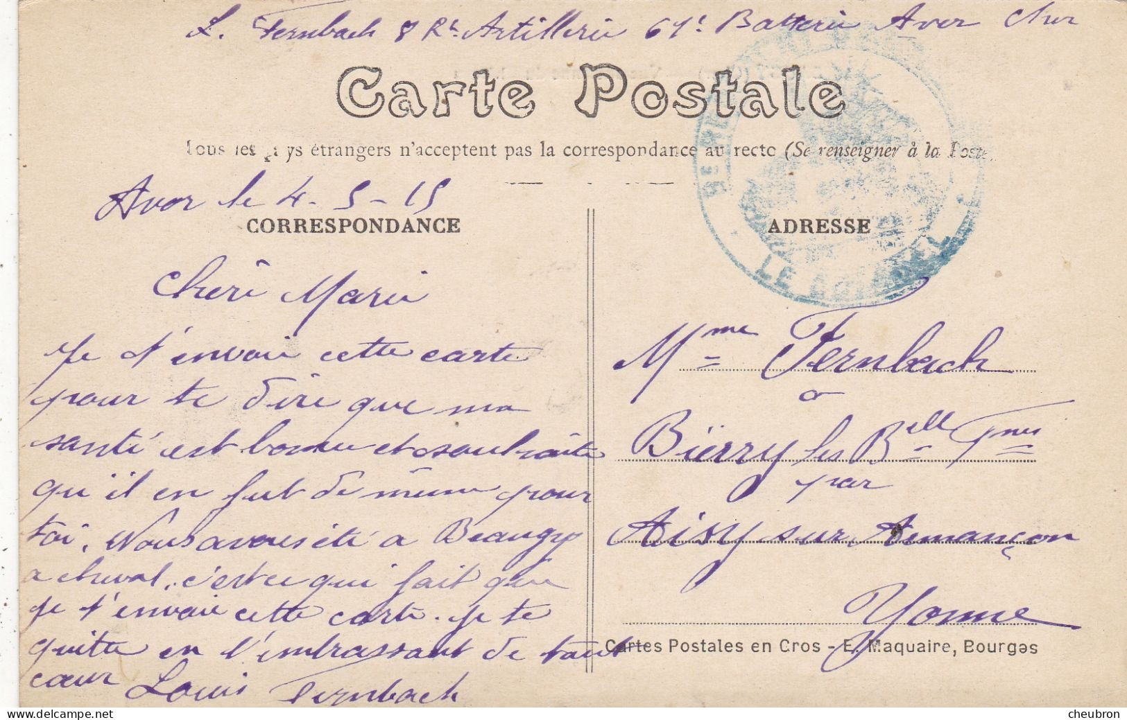 18. BAUGY. CPA. VUE ANCIENNE DU CHATEAU. TEXTE MILITARIA DU 4 MAI 1915 - Baugy