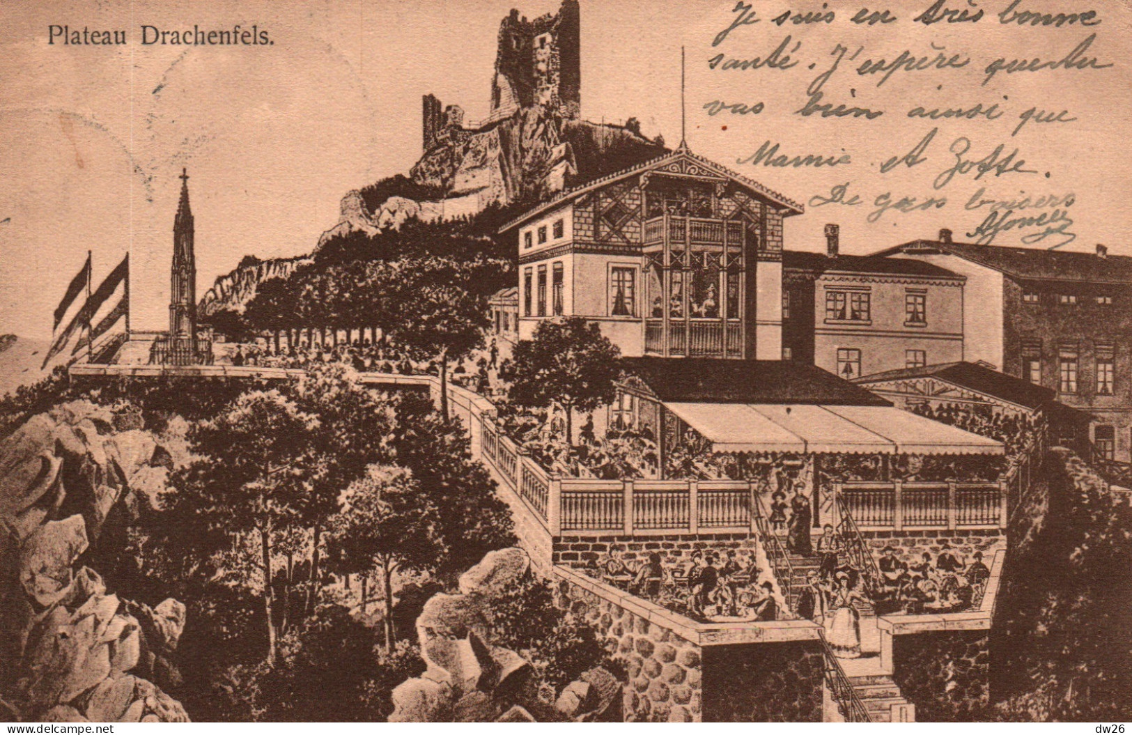 Plateau Und Restauration Auf Dem Drachenfels - Illustration - Carte De 1911 - Drachenfels