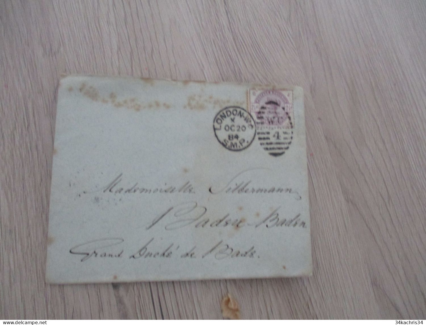 Great Britain Lettre  Ancienne London W 20 Octobre 1884 Pour Duché De Bade - Storia Postale