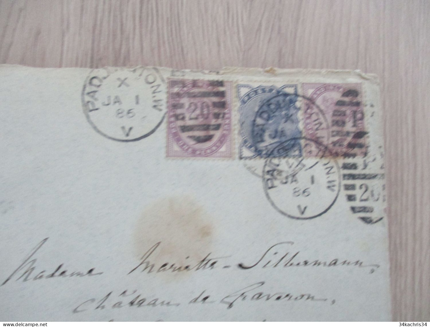 Great Britain Lettre  Ancienne Padington .W V 1886  3 Stamps  1886 Pour Château Graveron Eure - Lettres & Documents