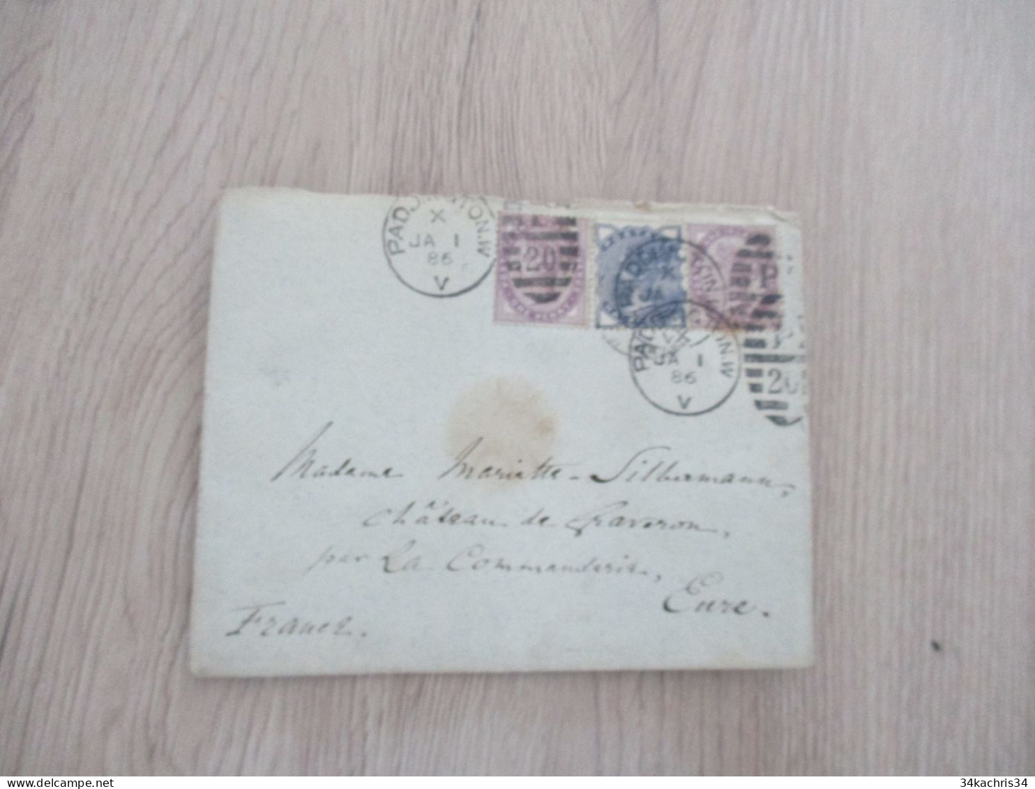 Great Britain Lettre  Ancienne Padington .W V 1886  3 Stamps  1886 Pour Château Graveron Eure - Covers & Documents