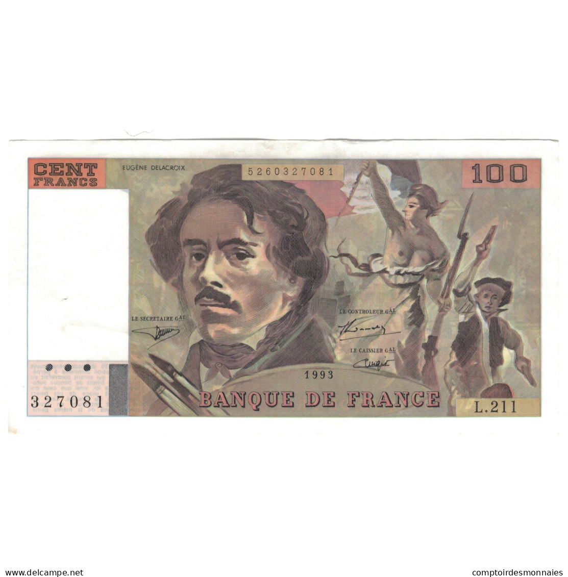 France, 100 Francs, 1993, L.211, SUP, Fayette:69bis.5, KM:154g - 100 F 1978-1995 ''Delacroix''