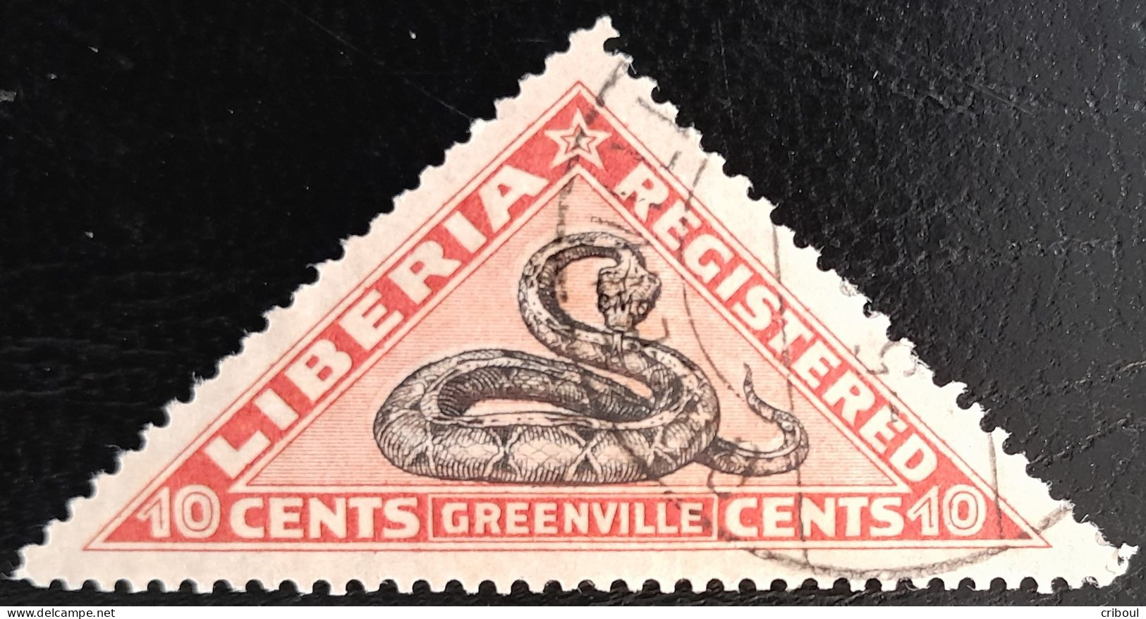 Liberia 1921 Animal Reptile Serpent Snake Vipère Lettre Chargée Registered Stamp Yvert 26 O Used - Serpents