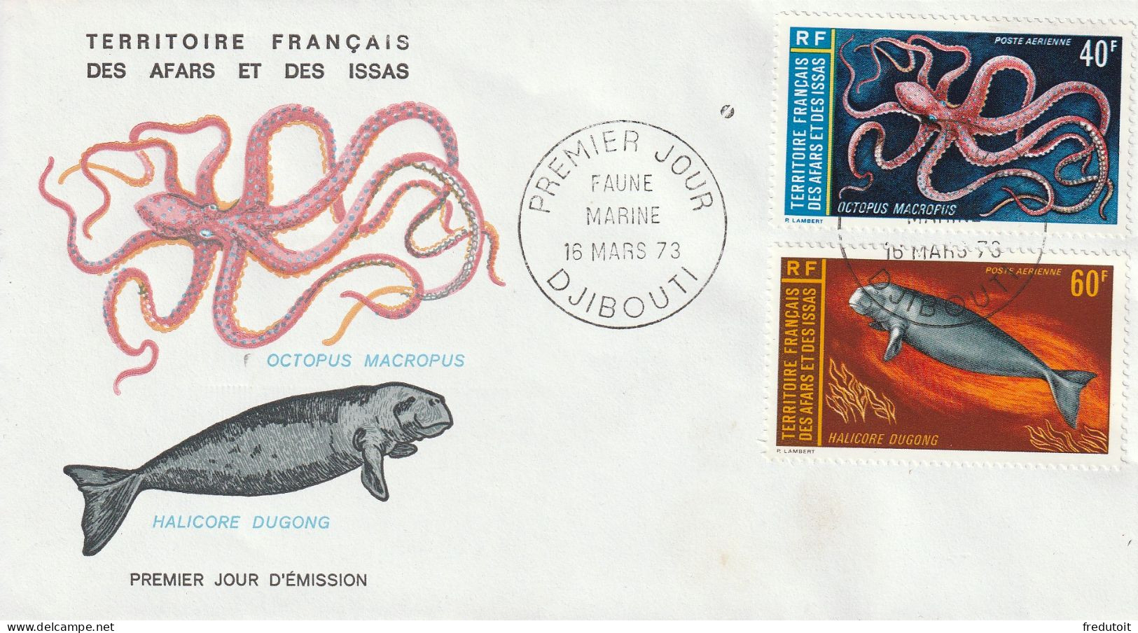 FDC - AFARS ET ISSAS - P.A N°85/6 (1973) Faune Marine - Covers & Documents
