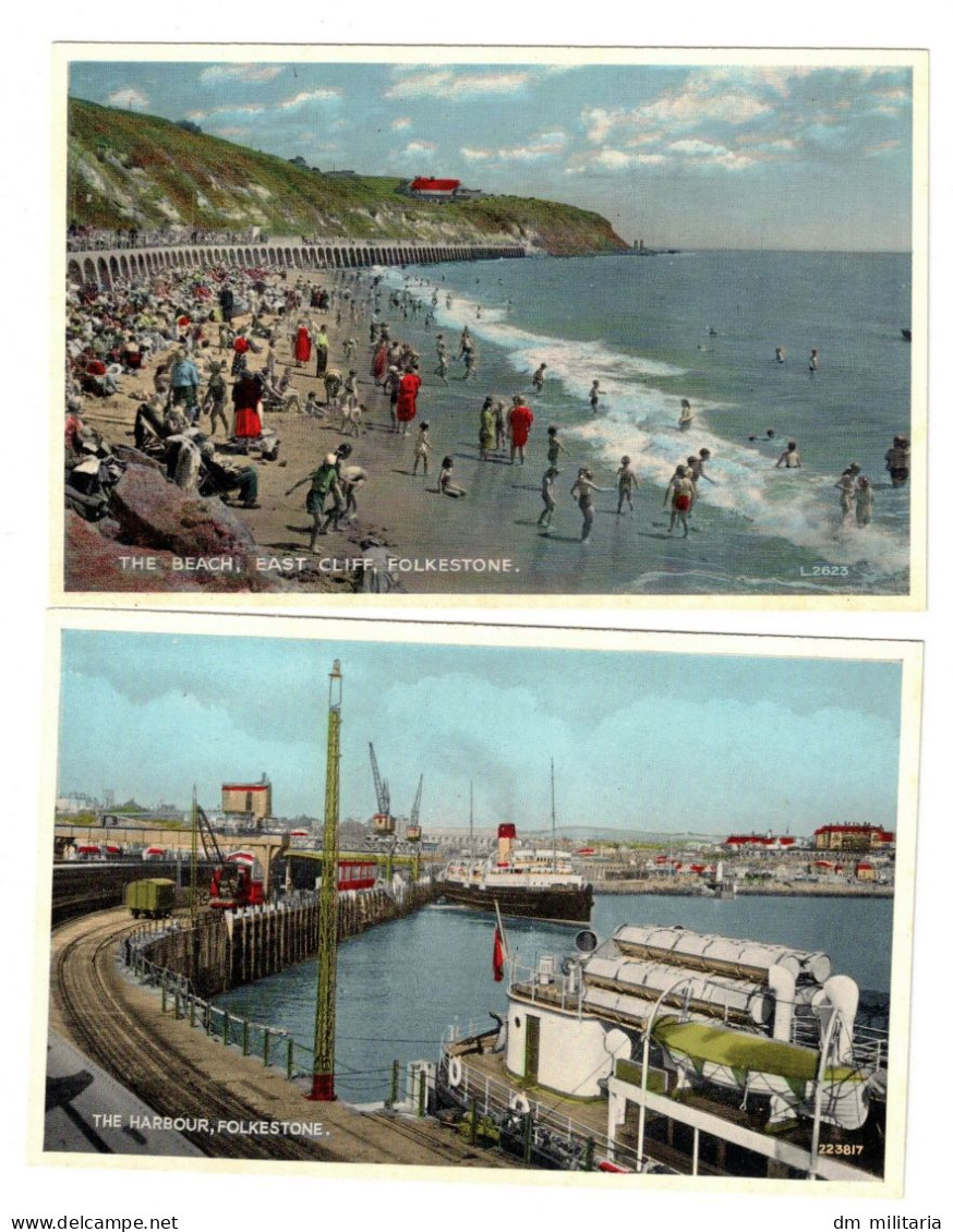 2 BELLES CARTES PHOTO COLORISÉES : THE HARBOUR, FOLKESTONE - THE BEACH, EAST CLIFF, FOLKESTONE - ANGLETERRE - Folkestone