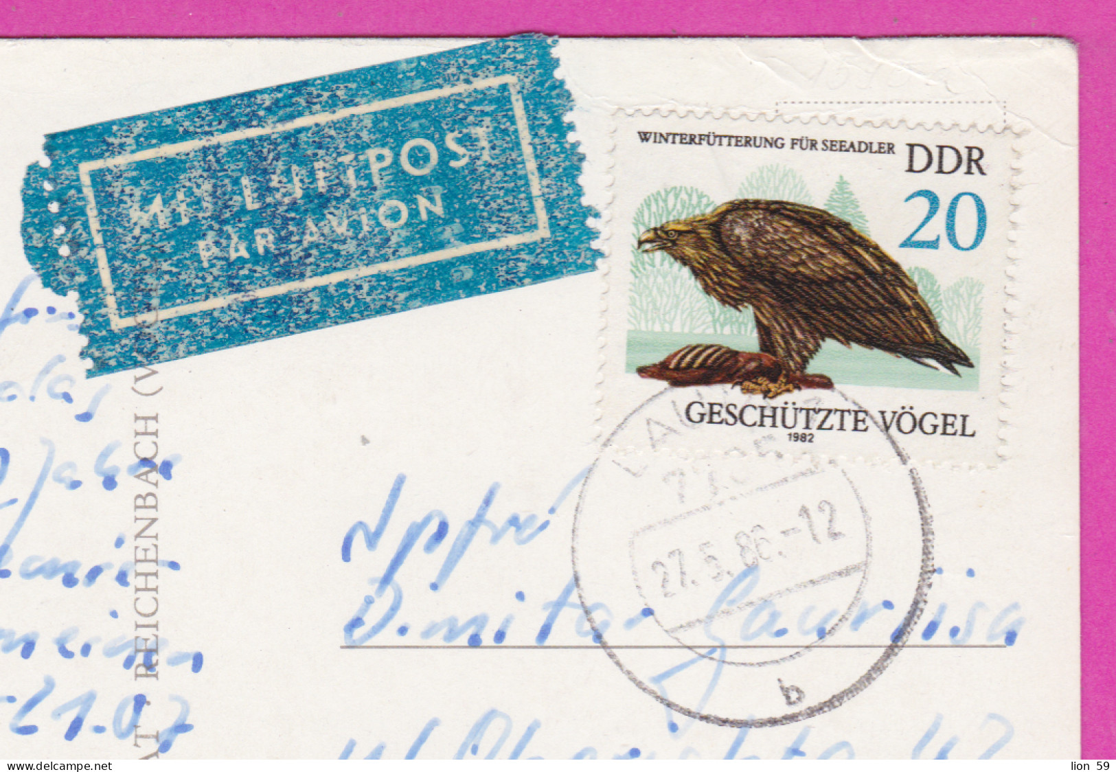 292956 / Germany DDR Lauta (Kr. Hoyerswerda) PC USED 1986 -20 Pf Protected Bird Species Eagle Birds Haliaeetus Albicilla - Aigles & Rapaces Diurnes