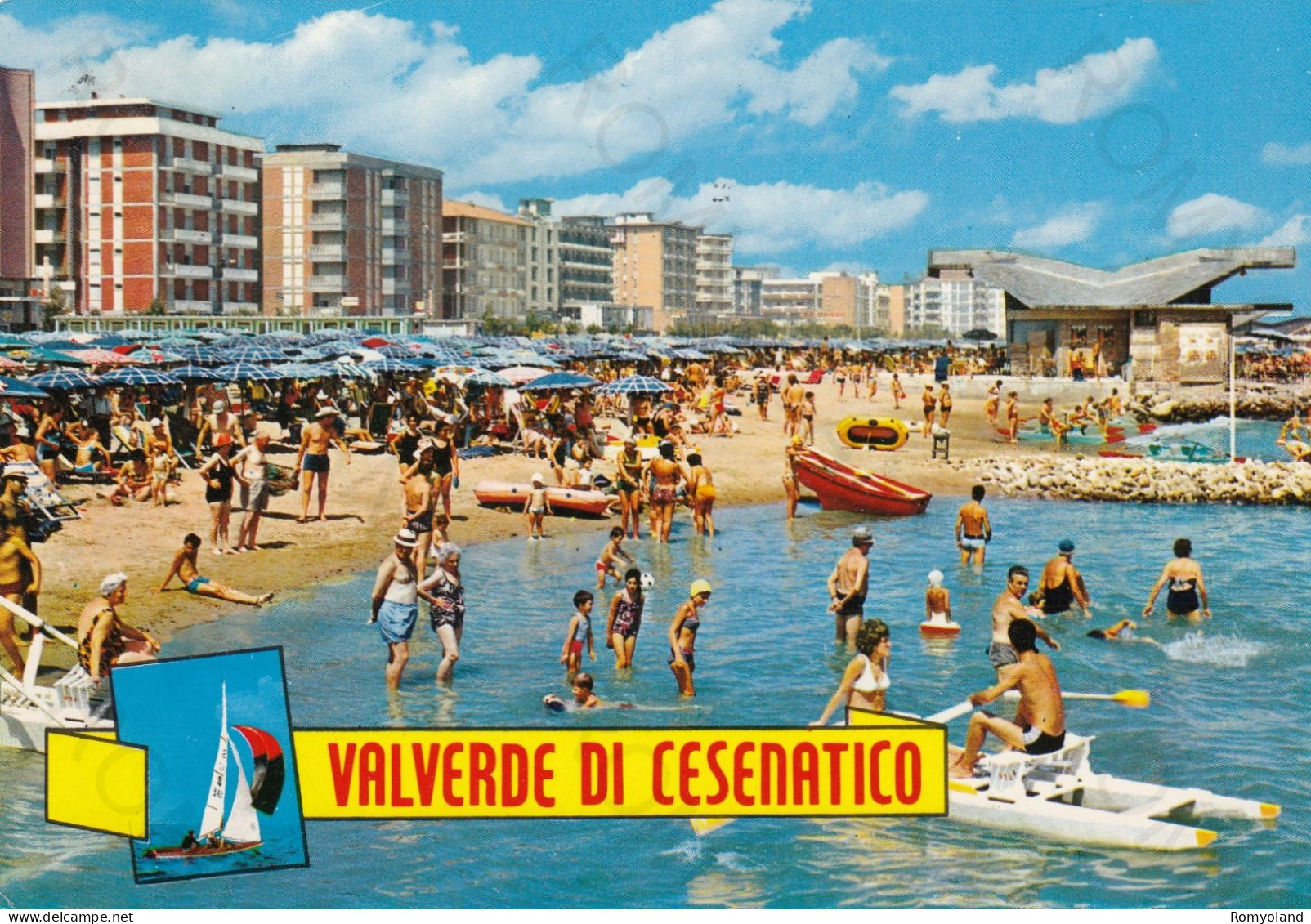 CARTOLINA  VALVERDE DI CESENATICO,CESENA,EMILIA ROMAGNA-ALBERGHI E SPIAGGIA-ESTATE,LUNGOMARE,VACANZA,VIAGGIATA 1975 - Cesena