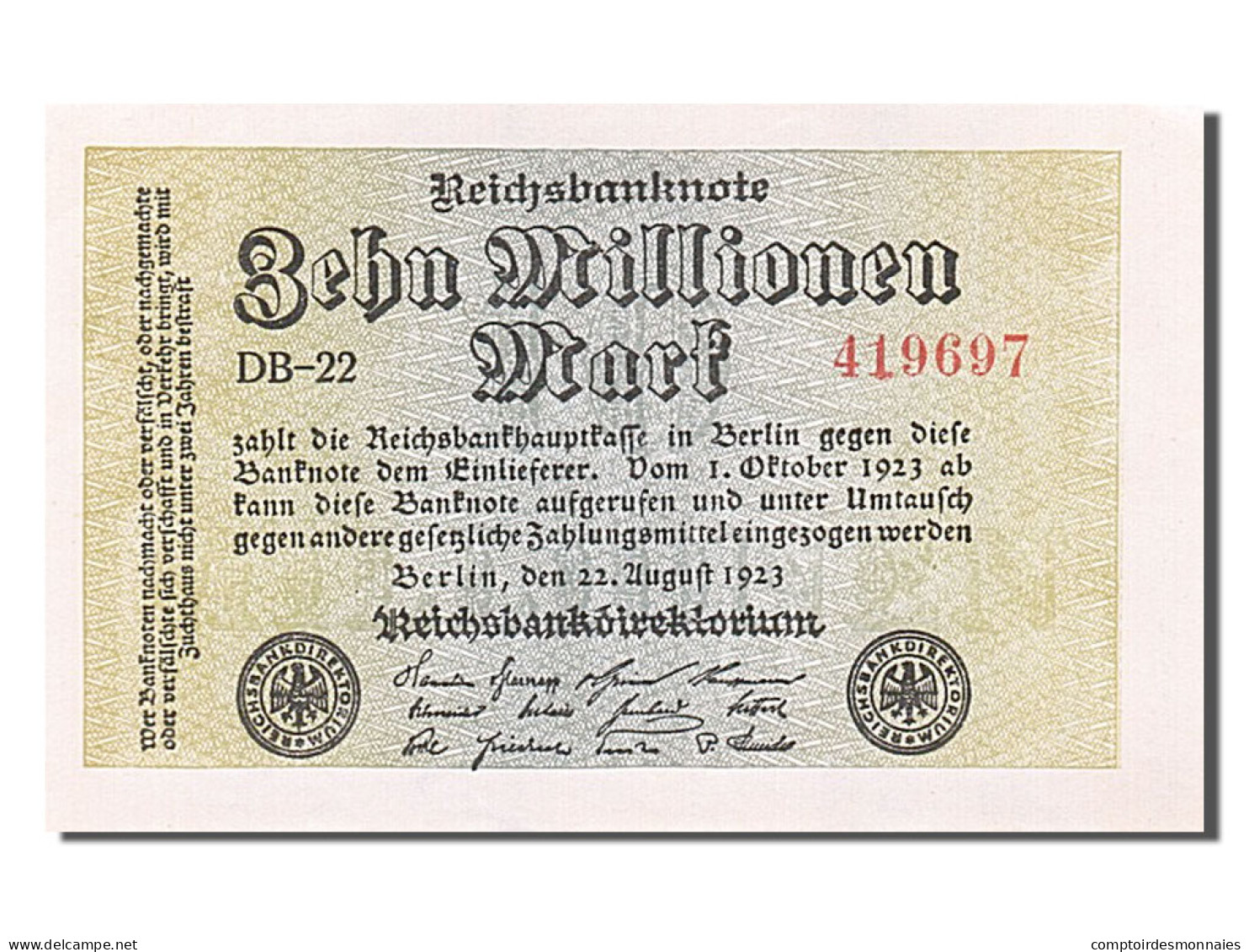 Billet, Allemagne, 10 Millionen Mark, 1923, 1923-08-22, SPL - 10 Miljoen Mark