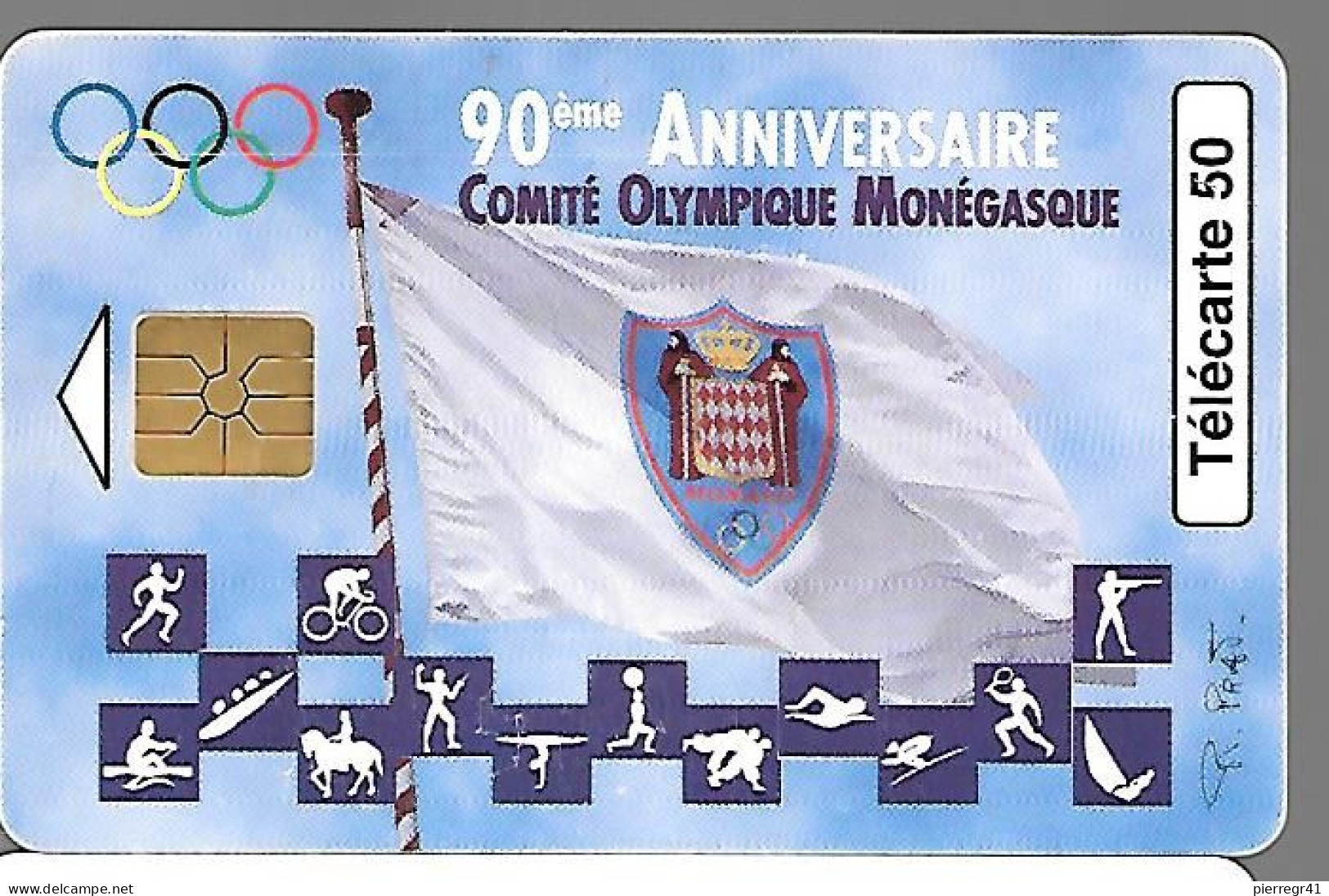 CARTE-PUBLIC-MONACO-50U-MF44-GEM A-04/97-COMITE OLYMPIQUE-V°Grands N°Série 4004-UTILISE-TBE - Monaco