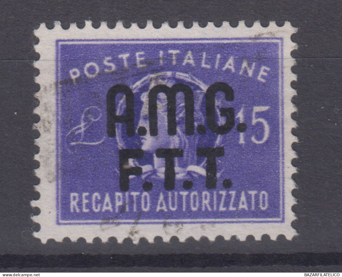 TRIESTE ZONA A 1949 RECAPITO AUTORIZZATO 15 LIRE VIOLETTO N.3 USATO - Used