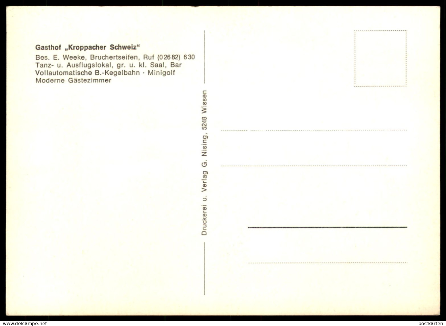 ÄLTERE POSTKARTE BRUCHERTSEIFEN GASTHOF KROPPACHER SCHWEIZ BESITZER E. WEEKE HAMM (SIEG) MINIGOLF KEGELBAHN Postcard Cpa - Hamm